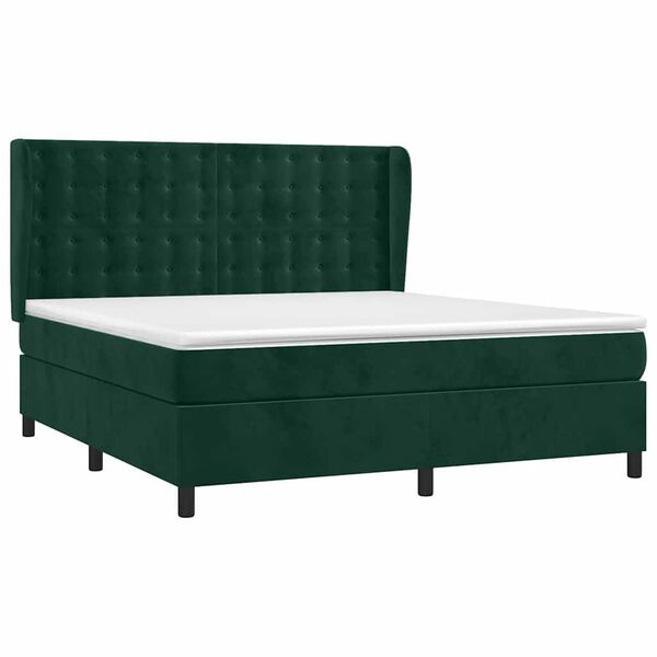 vidaXL Cama box spring con colch&oacute;n terciopelo verde oscuro 180x200 cm