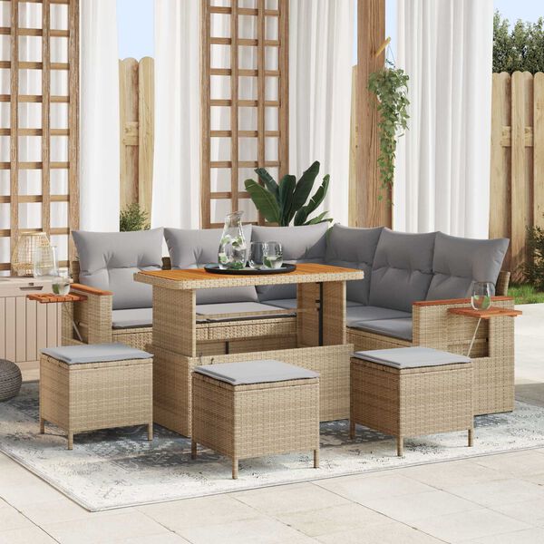 vidaXL Conjunto de sof&aacute;s de jard&iacute;n con coj&iacute;n 9 pcs Beige y Gris Claro