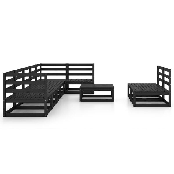 vidaXL Juego de muebles de jard&iacute;n 9 piezas negro madera maciza de pino