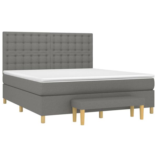 vidaXL Cama box spring con colch&oacute;n tela gris oscuro 180x200 cm