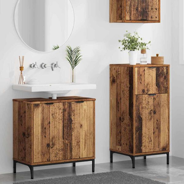vidaXL Juego de muebles de ba&ntilde;o con caj&oacute;n 2 pcs Madera Vieja