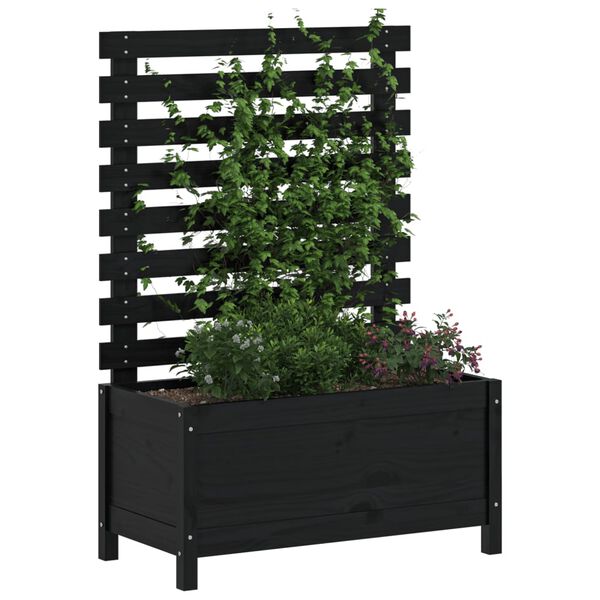 vidaXL Jardinera con estanter&iacute;a madera maciza pino negro 79x39,5x114cm