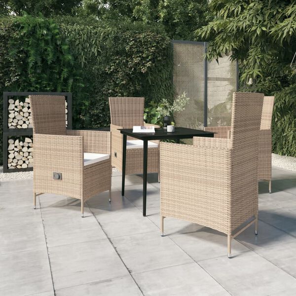 vidaXL Juego de comedor de jard&iacute;n 5 piezas con cojines beige