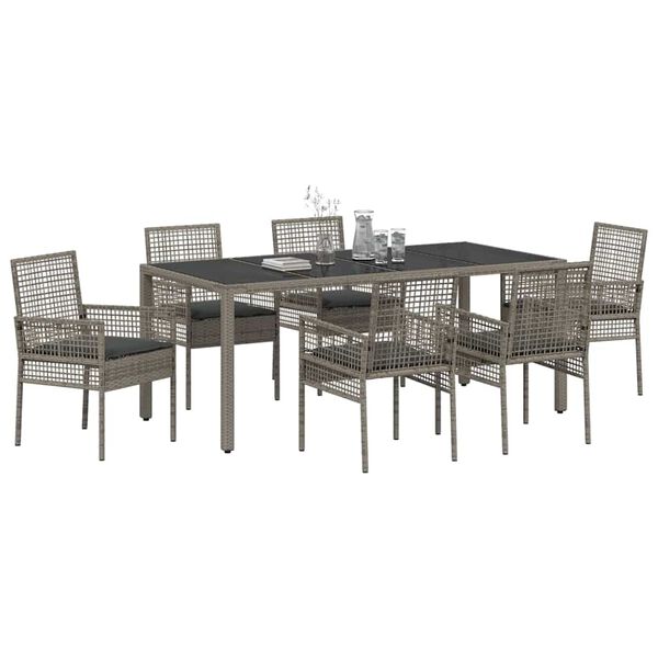 vidaXL Conjunto de Comedor de Jard&iacute;n 7 pcs Gris rat&aacute;n sint&eacute;tico
