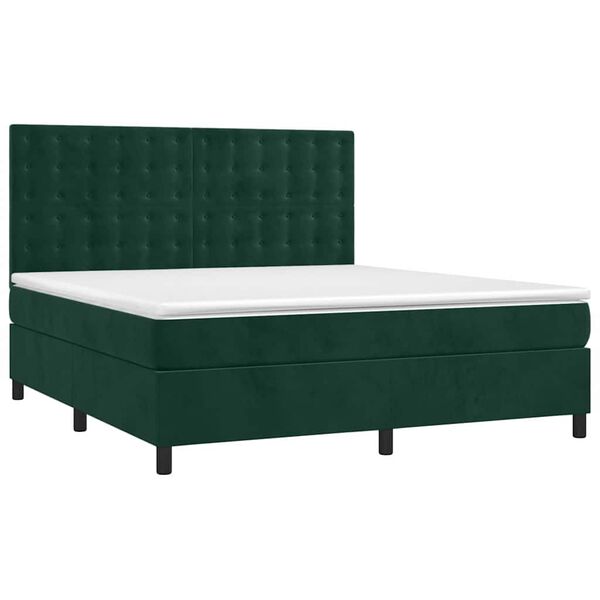 vidaXL Cama box spring con colch&oacute;n terciopelo verde oscuro 160x200 cm