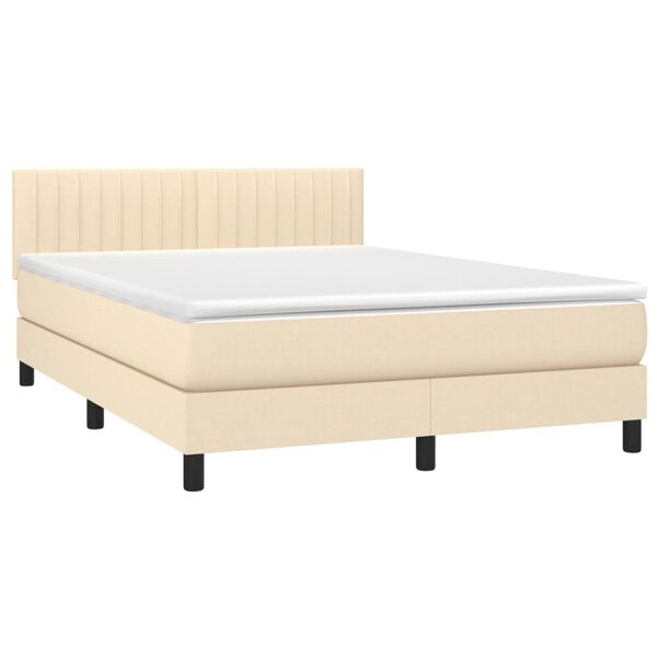 vidaXL Cama box spring colch&oacute;n y luces LED tela crema 140x190 cm