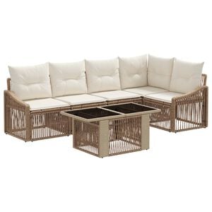vidaXL Conjunto de sof&aacute;s de jard&iacute;n 6 uds. Beige y blanco crema