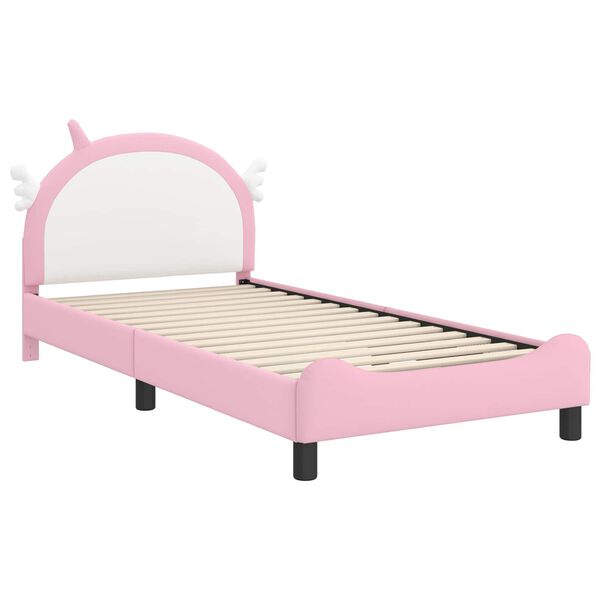 vidaXL Cama para ni&ntilde;os con cabecero con cabecera Rosa 90 x 200 cm PU