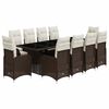 vidaXL Set de mesa y sillas de jard&iacute;n 11 pzs y cojines rat&aacute;n PE marr&oacute;n