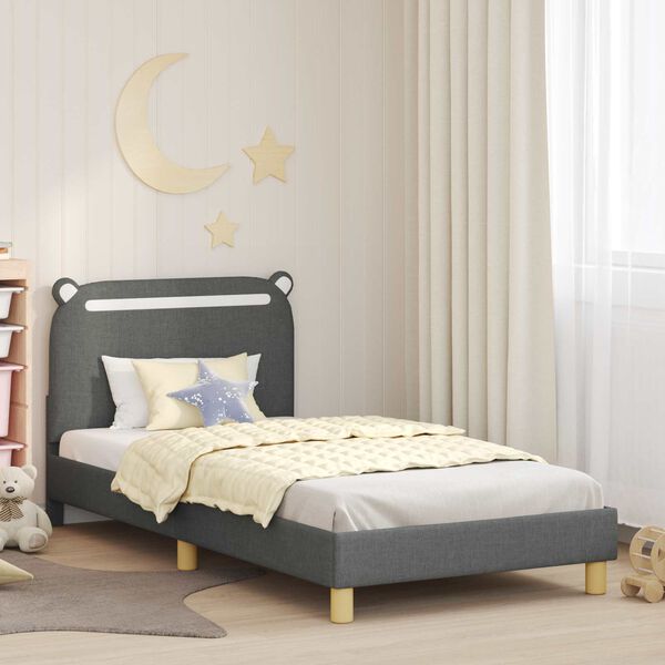vidaXL Cama para niños con cabecero Gris oscuro 90 x 200 cm tela