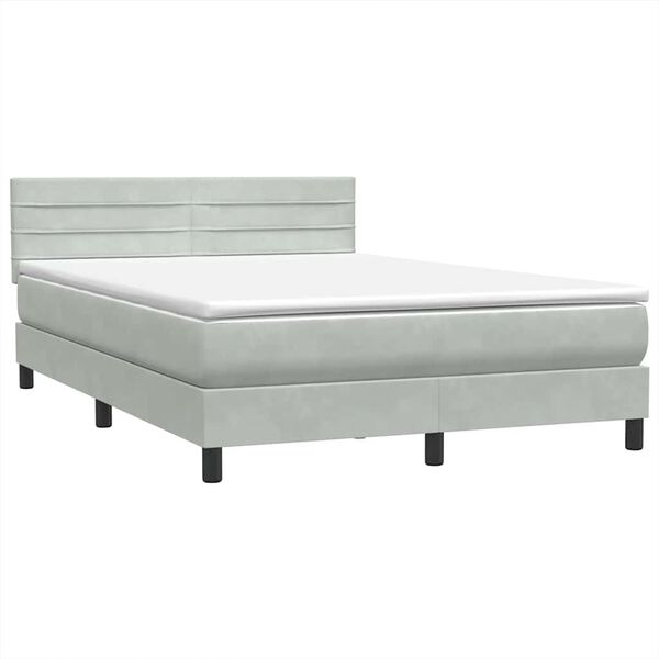 vidaXL Cama box spring con colch&oacute;n terciopelo gris claro 140x210 cm
