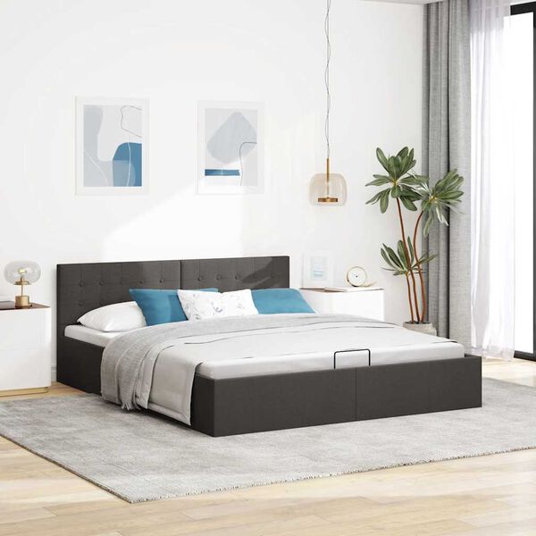 vidaXL Cama canap&eacute; hidr&aacute;ulica de almacenaje sin colch&oacute;n gris 180x200cm