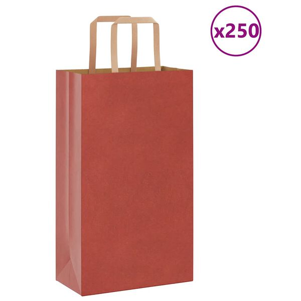 vidaXL Bolsas de papel con asas 250 uds rojo 21x11x36 cm