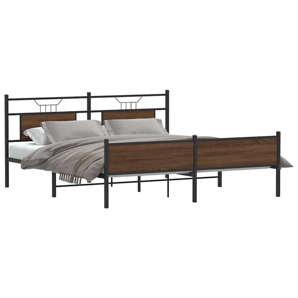 vidaXL Estructura de cama sin colch&oacute;n metal roble marr&oacute;n 180x200 cm