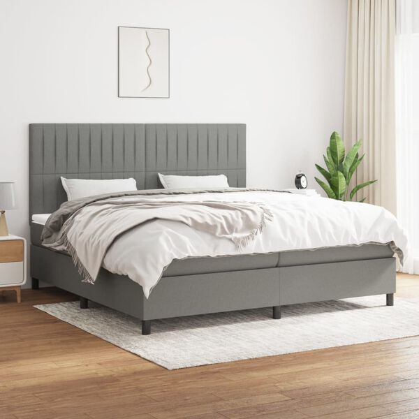 vidaXL Cama box spring con colch&oacute;n tela gris oscuro 200x200 cm