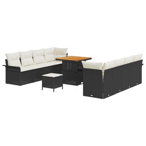 vidaXL Conjunto de sof&aacute;s de jard&iacute;n 11 pcs Negro rat&aacute;n sint&eacute;tico
