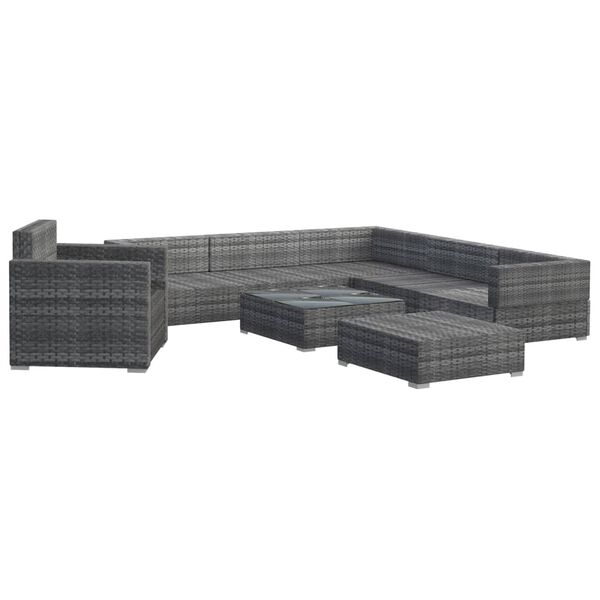 vidaXL Set de muebles de jard&iacute;n 8 pzas y cojines rat&aacute;n sint&eacute;tico gris