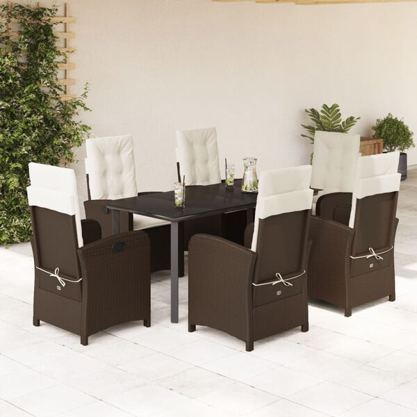vidaXL Set comedor de jard&iacute;n 7 pzas con cojines rat&aacute;n sint&eacute;tico marr&oacute;n