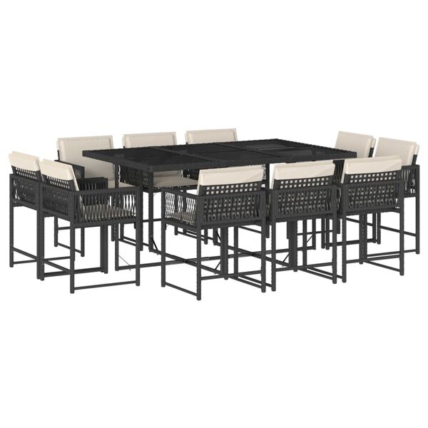 vidaXL Set de comedor jard&iacute;n 11 pzas con cojines rat&aacute;n sint&eacute;tico negro
