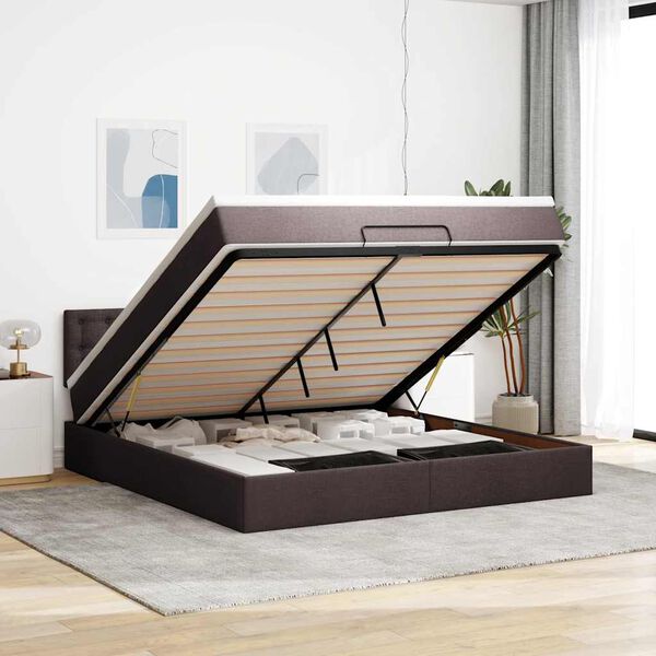 vidaXL Estructura cama otomana colch&oacute;n tela marr&oacute;n oscuro 180x200cm