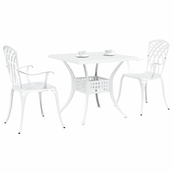 vidaXL Conjunto de mesa de jard&iacute;n 3 pcs Blanco Aluminio fundido