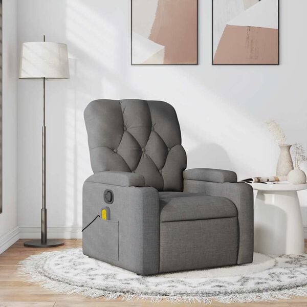 vidaXL Sillón de masaje reclinable de tela gris oscuro