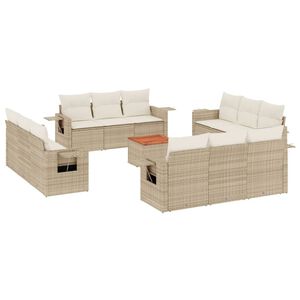 vidaXL Set sof&aacute;s de jard&iacute;n con cojines 13 pzas rat&aacute;n sint&eacute;tico beige