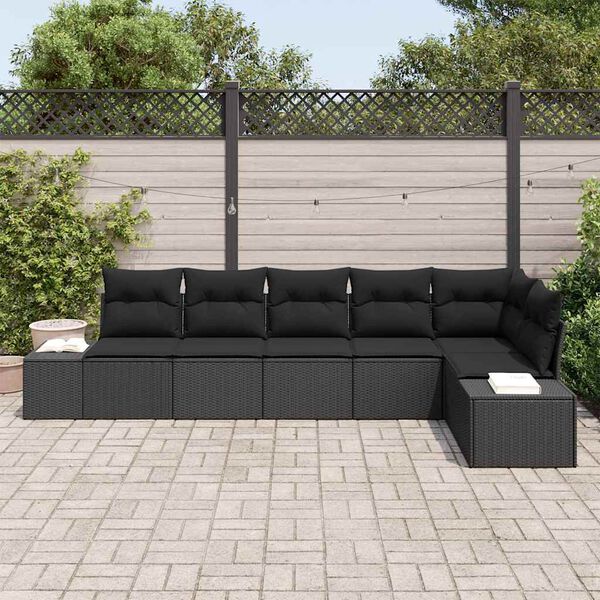 vidaXL Conjunto de sof&aacute; de jard&iacute;n 6 pcs Negro rat&aacute;n sint&eacute;tico