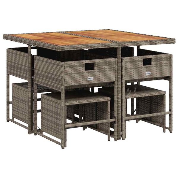 vidaXL Set comedor jard&iacute;n 9 pzas y cojines rat&aacute;n sint&eacute;tico gris