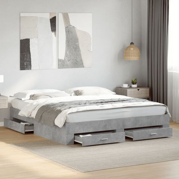 vidaXL Cama con cajones madera ingenier&iacute;a gris hormig&oacute;n 200x200 cm