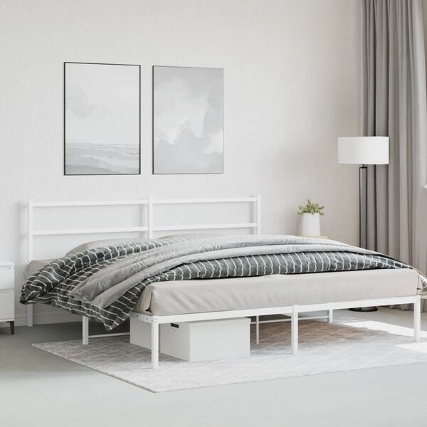 vidaXL Estructura cama sin colch&oacute;n con cabecero metal blanco 183x213cm