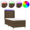vidaXL Cama box spring colch&oacute;n y luces LED tela marr&oacute;n oscuro 80x200cm