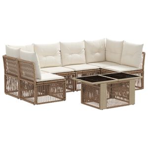 vidaXL Conjunto de sof&aacute;s de jard&iacute;n 7 uds. Beige rat&aacute;n sint&eacute;tico