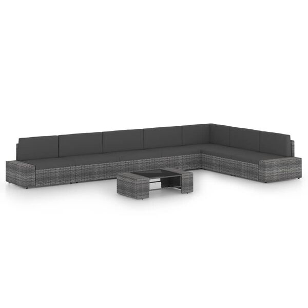 vidaXL Juego muebles de jardín 8 pzas y cojines ratán sintético gris