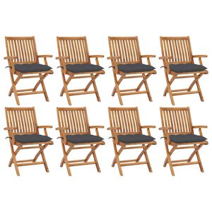 vidaXL Sillas de jard&iacute;n plegables 8 uds madera maciza teca con cojines