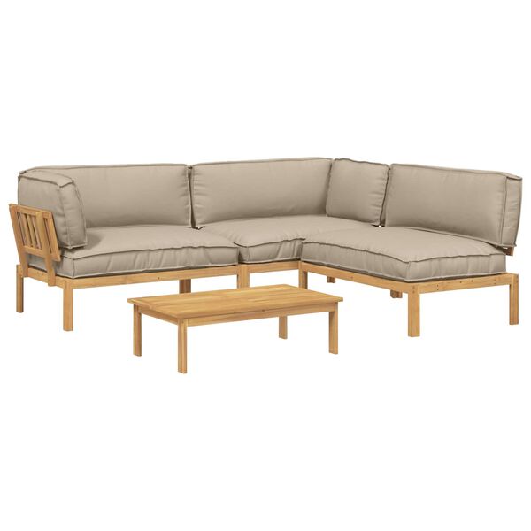 vidaXL Juego de Sof&aacute; con coj&iacute;n 4 pcs Taup&eacute; Madera de Acacia S&oacute;lida