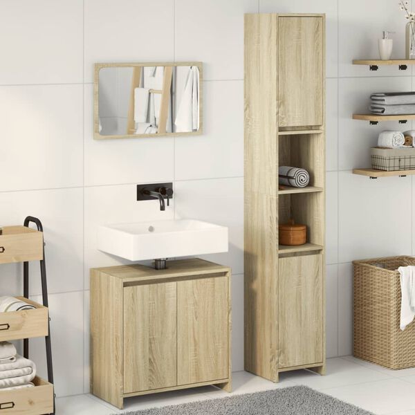 vidaXL Set de muebles de ba&ntilde;o 3 pzas madera contrachapada roble Sonoma