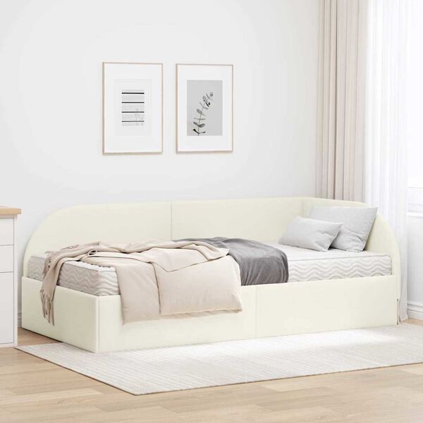 vidaXL Estructura de Cama Esquina con Colch&oacute;n 2 pcs Crema Terciopelo