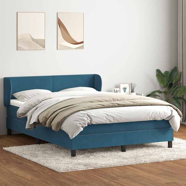 vidaXL Cama box spring con colch&oacute;n terciopelo azul oscuro 140x220 cm
