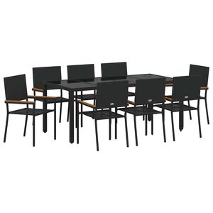 vidaXL Conjunto de Comedor de Jard&iacute;n 9 uds. Negro rat&aacute;n sint&eacute;tico