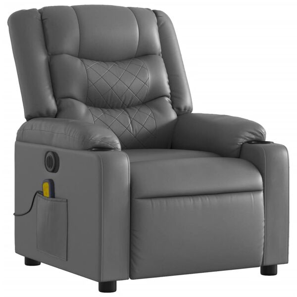 vidaXL Sill&oacute;n de masaje reclinable el&eacute;ctrico cuero sint&eacute;tico gris