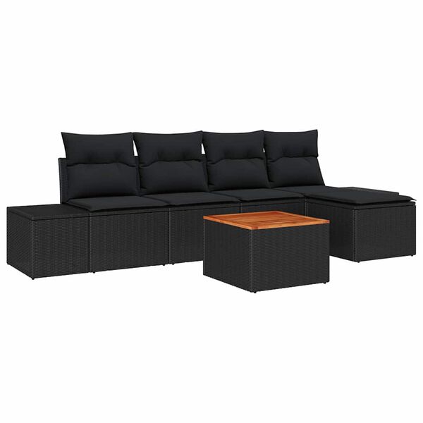 vidaXL Conjunto de sof&aacute;s de jard&iacute;n 6 pcs Negro rat&aacute;n sint&eacute;tico