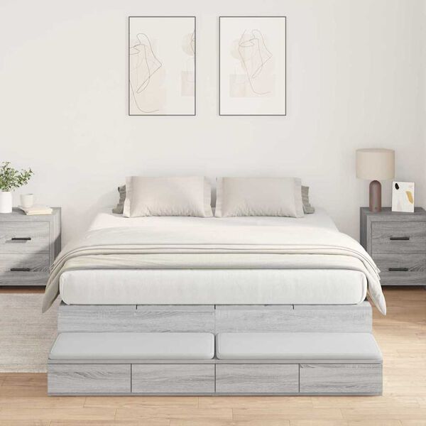 vidaXL Cama con almacenamiento Gris Sonoma 150 cm Madera contrachapada