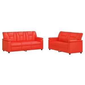 vidaXL Juego de Sof&aacute; 2 pcs Rojo Cuero sint&eacute;tico