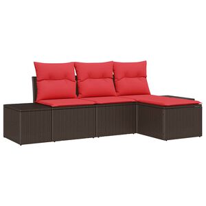 vidaXL Conjunto de sof&aacute; de jard&iacute;n 4 uds. Marr&oacute;n y Rojo rat&aacute;n sint&eacute;tico