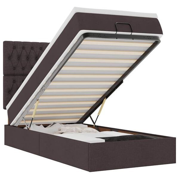 vidaXL Estructura cama otomana colch&oacute;n tela marr&oacute;n oscuro 80x200cm