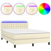vidaXL Cama box spring colch&oacute;n y LED cuero sint&eacute;tico crema 140x190 cm