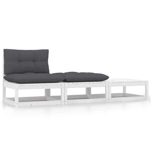 vidaXL Set de muebles de jard&iacute;n 3 pzas con cojines madera pino blanco