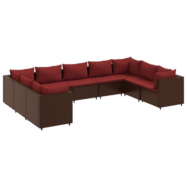vidaXL Set muebles de jard&iacute;n 9 piezas y cojines rat&aacute;n sint&eacute;tico marr&oacute;n