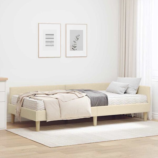 vidaXL Estructura de Cama Esquina con Colch&oacute;n 2 pcs Crema tela